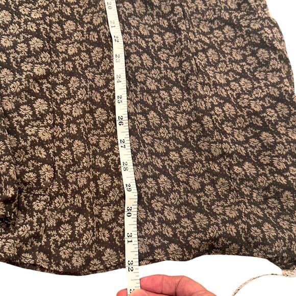 Chiffon Pleated V-Neck Ditsy Floral Tunic Top Dress Lagenlook, Taupe Cream, M - Picture 7 of 10